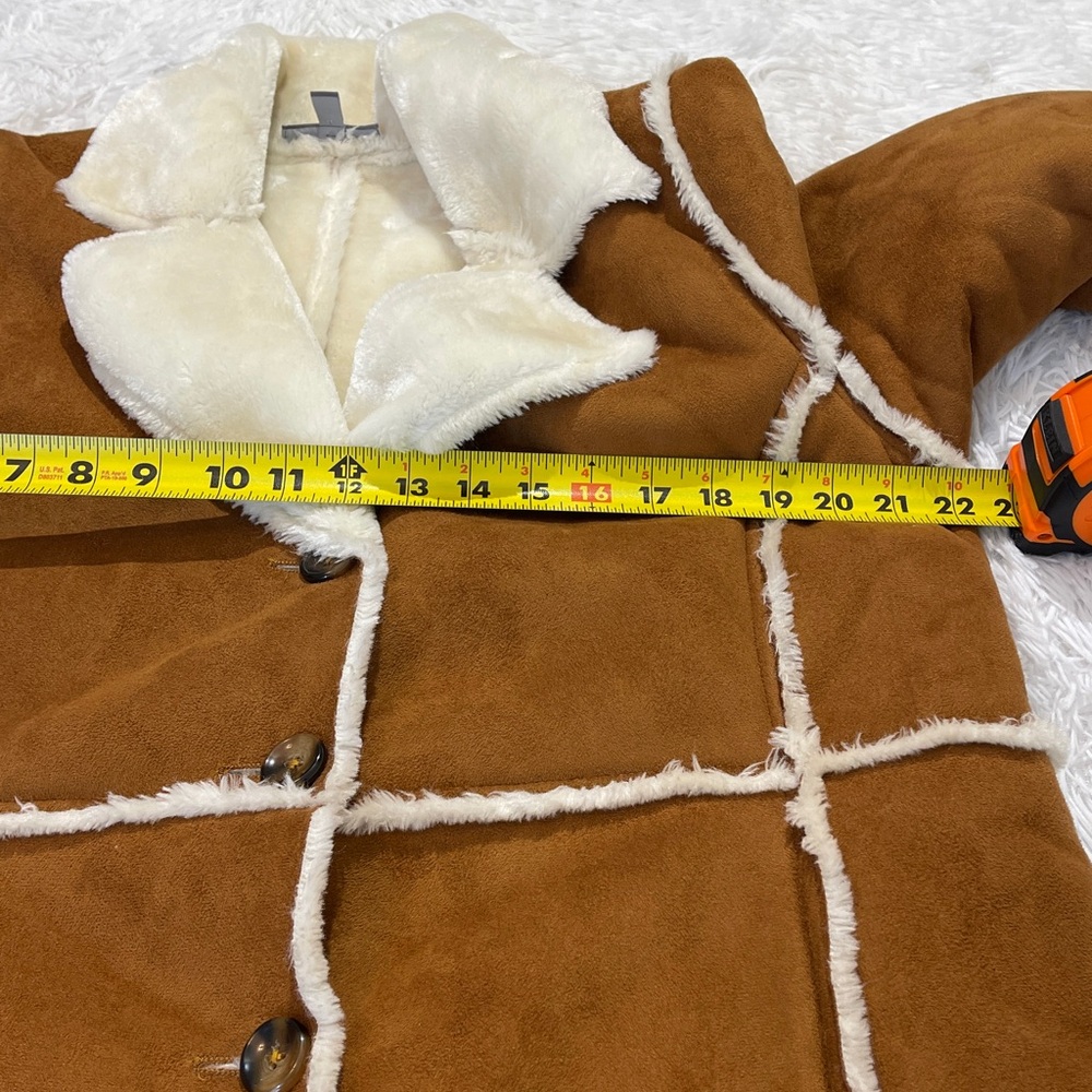 JESSICA LONDON SIZE 14W Women's Brown Faux Shearling Coat - Picture 8 of 12